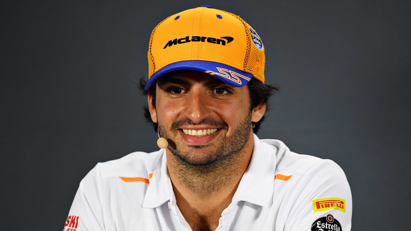 ABU DHABI, UNITED ARAB EMIRATES - NOVEMBER 28: Carlos Sainz of Spain and McLaren F1 talks in the Drivers Press Conference during previews ahead of the F1 Grand Prix of Abu Dhabi at Yas Marina Circuit on November 28, 2019 in Abu Dhabi, United Arab Emirates. (Photo by Clive Mason/Getty Images)