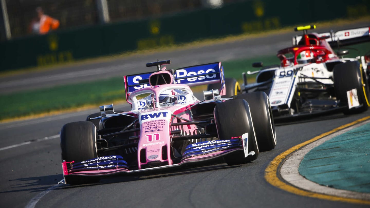 MELBOURNE GRAND PRIX CIRCUIT, AUSTRALIA - MARCH 17: Sergio Perez, Racing Point RP19, leads Antonio