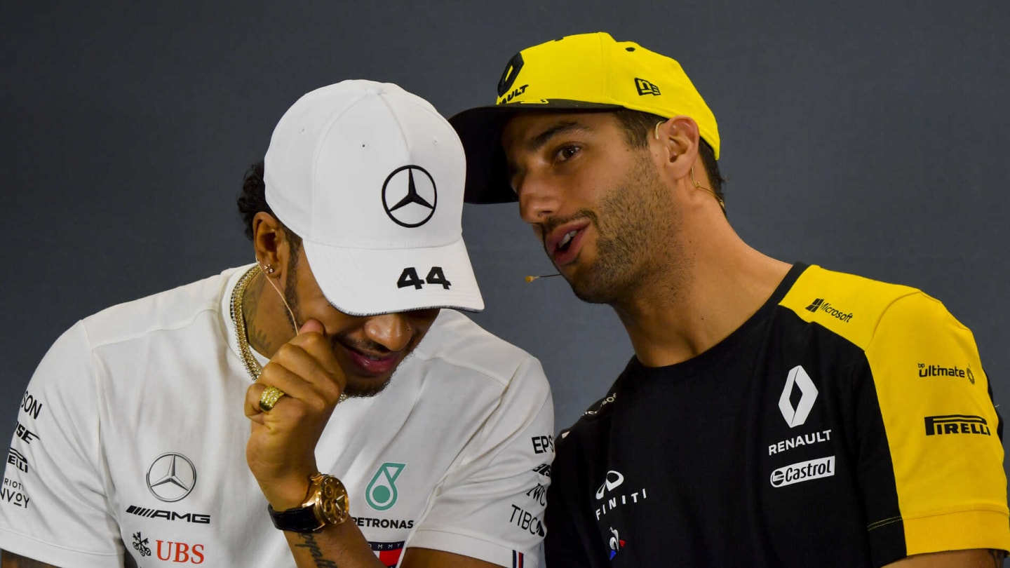 MELBOURNE GRAND PRIX CIRCUIT, AUSTRALIA - MARCH 14: Lewis Hamilton, Mercedes AMG F1 and Daniel Ricciardo, Renault F1 Team in Press Conference during the Australian GP at Melbourne Grand Prix Circuit on March 14, 2019 in Melbourne Grand Prix Circuit, Australia. (Photo by Jerry Andre / Sutton Images)