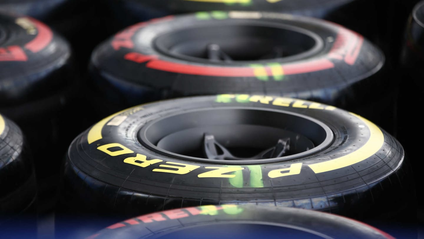 MELBOURNE GRAND PRIX CIRCUIT, AUSTRALIA - MARCH 13: Pirelli tyres in the paddock during the