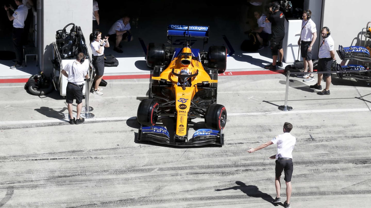 RED BULL RING, AUSTRIA - JUNE 28: Carlos Sainz Jr., McLaren MCL34, leaves the garage during the