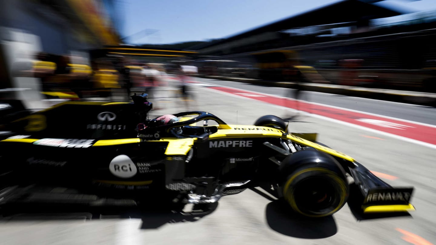 RED BULL RING, AUSTRIA - JUNE 29: Daniel Ricciardo, Renault R.S.19, leaves the garage during the