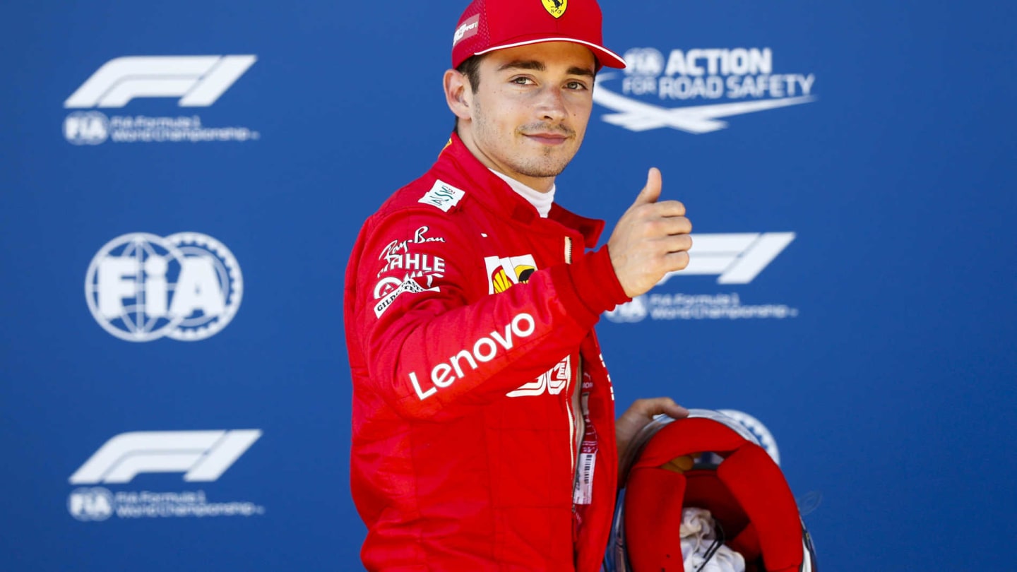 RED BULL RING, AUSTRIA - JUNE 29: Pole Sitter Charles Leclerc, Ferrari celebrates in Parc Ferme
