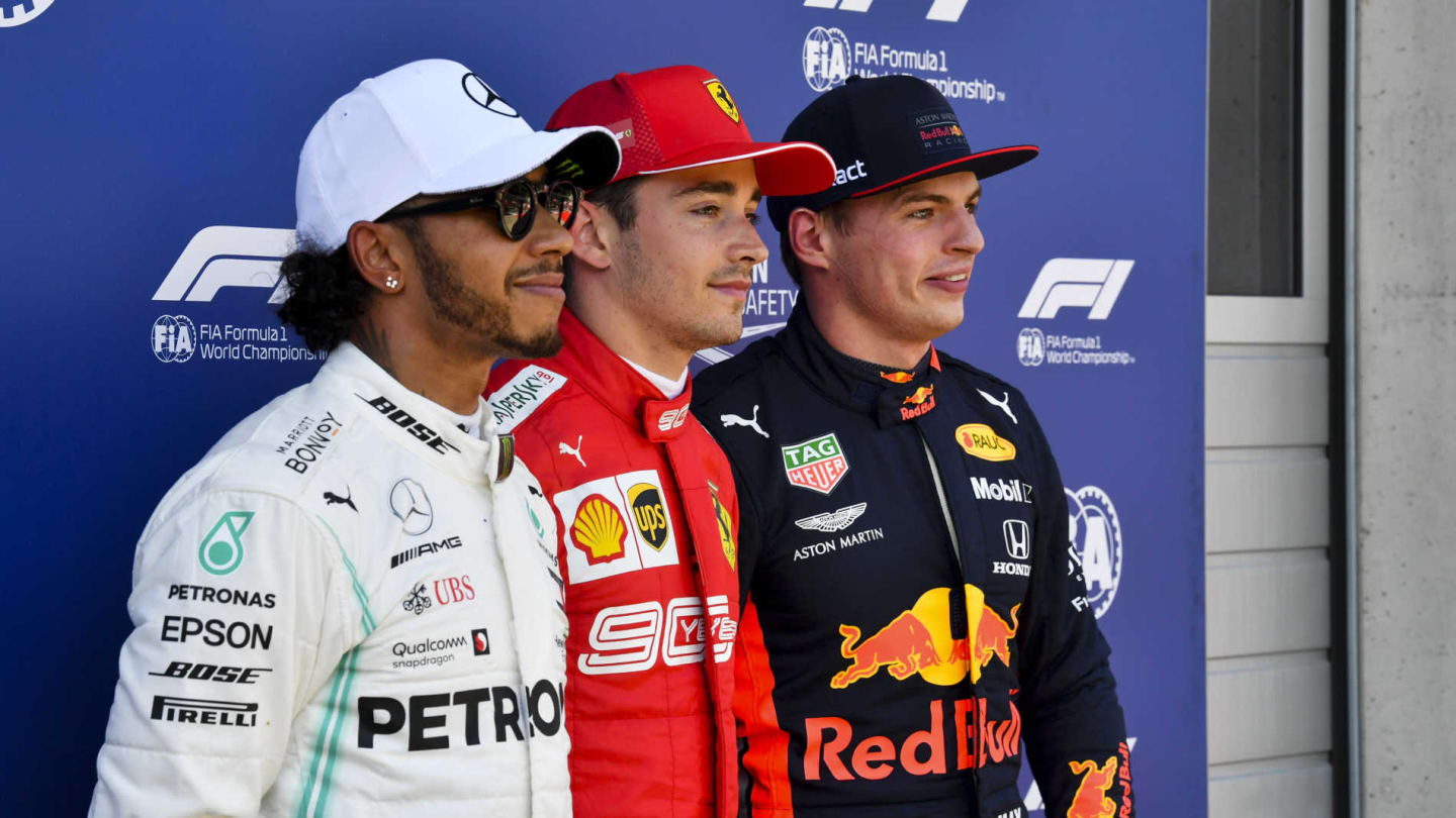 RED BULL RING, AUSTRIA - JUNE 29: Top three Qualifiers Lewis Hamilton, Mercedes AMG F1, pole man