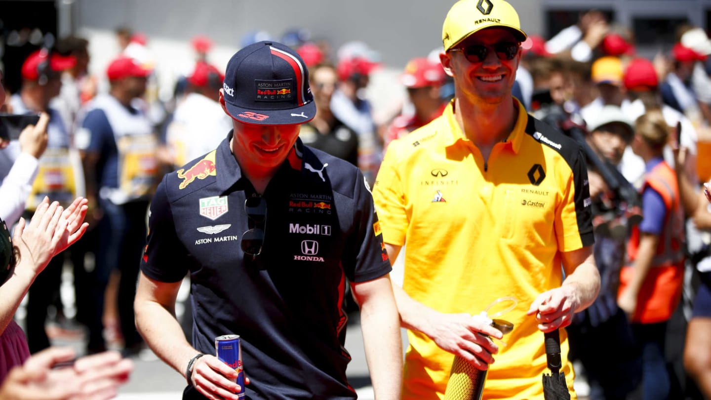 RED BULL RING, AUSTRIA - JUNE 30: Max Verstappen, Red Bull Racing, and Nico Hulkenberg, Renault F1