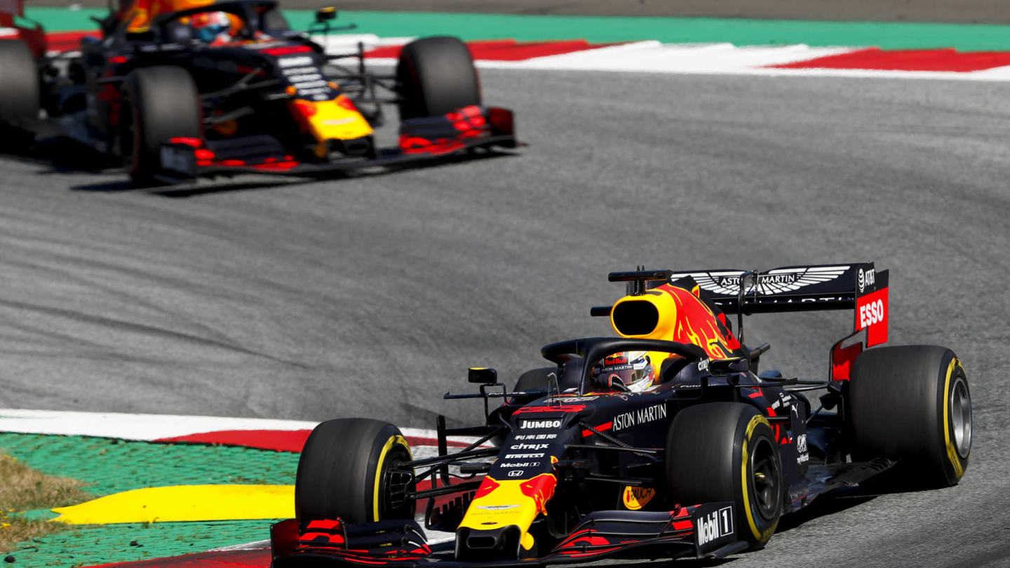 RED BULL RING, AUSTRIA - JUNE 30: Max Verstappen, Red Bull Racing RB15, leads Pierre Gasly, Red