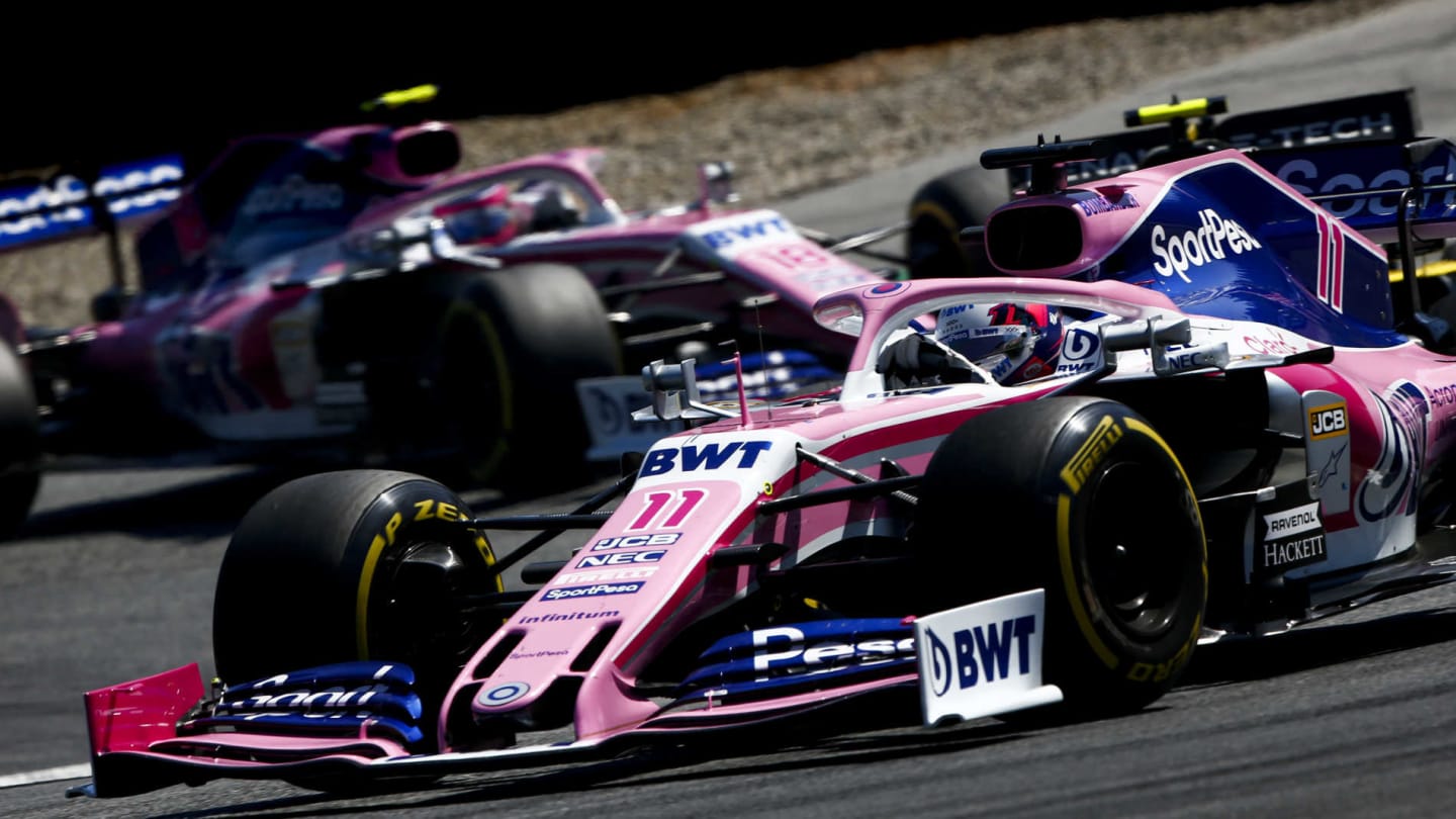 RED BULL RING, AUSTRIA - JUNE 30: Sergio Perez, Racing Point RP19, leads Nico Hulkenberg, Renault R.S. 19, and Lance Stroll, Racing Point RP19 during the Austrian GP at Red Bull Ring on June 30, 2019 in Red Bull Ring, Austria. (Photo by Andy Hone / LAT Images)