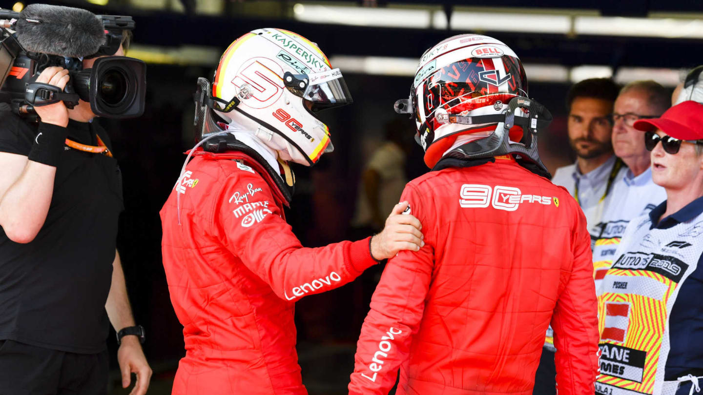 RED BULL RING, AUSTRIA - JUNE 30: Sebastian Vettel, Ferrari and Charles Leclerc, Ferrari in Parc