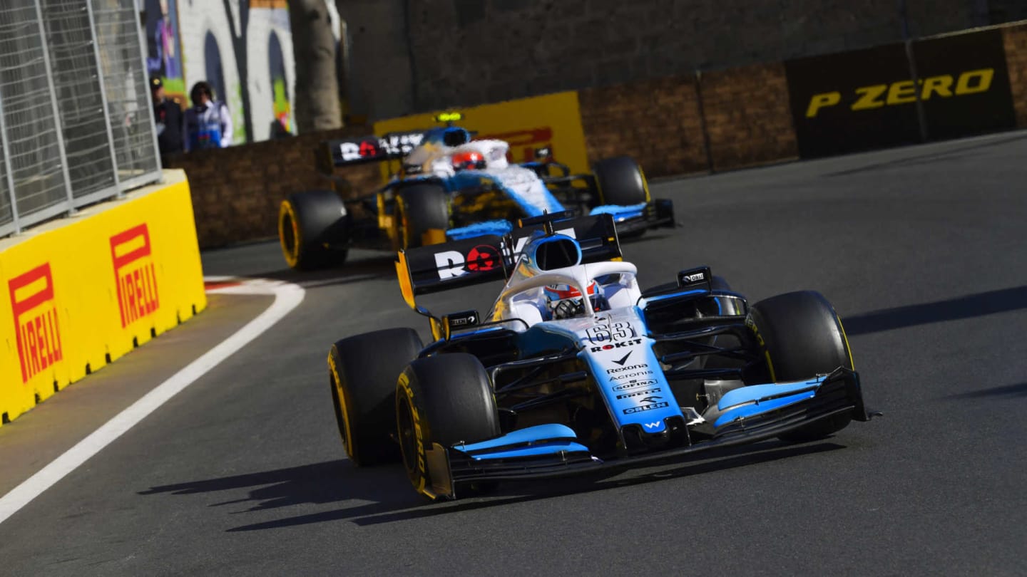 BAKU CITY CIRCUIT, AZERBAIJAN - APRIL 28: George Russell, Williams Racing FW42, leads Robert Kubica, Williams FW42 during the Azerbaijan GP at Baku City Circuit on April 28, 2019 in Baku City Circuit, Azerbaijan. (Photo by Jerry Andre / Sutton Images)