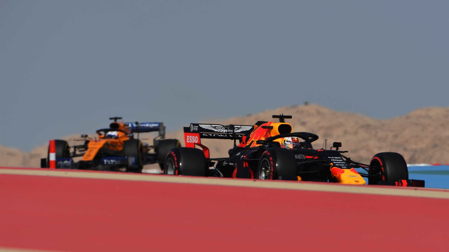 BAHRAIN INTERNATIONAL CIRCUIT, BAHRAIN - MARCH 30: Max Verstappen, Red Bull Racing RB15, leads