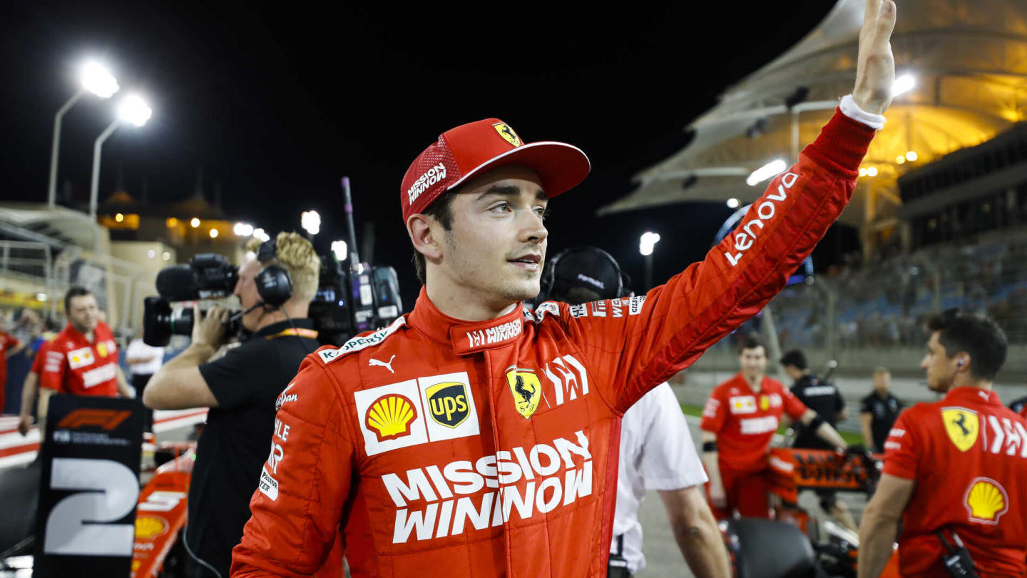 BAHRAIN INTERNATIONAL CIRCUIT, BAHRAIN - MARCH 30: Charles Leclerc, Ferrari celebrates pole