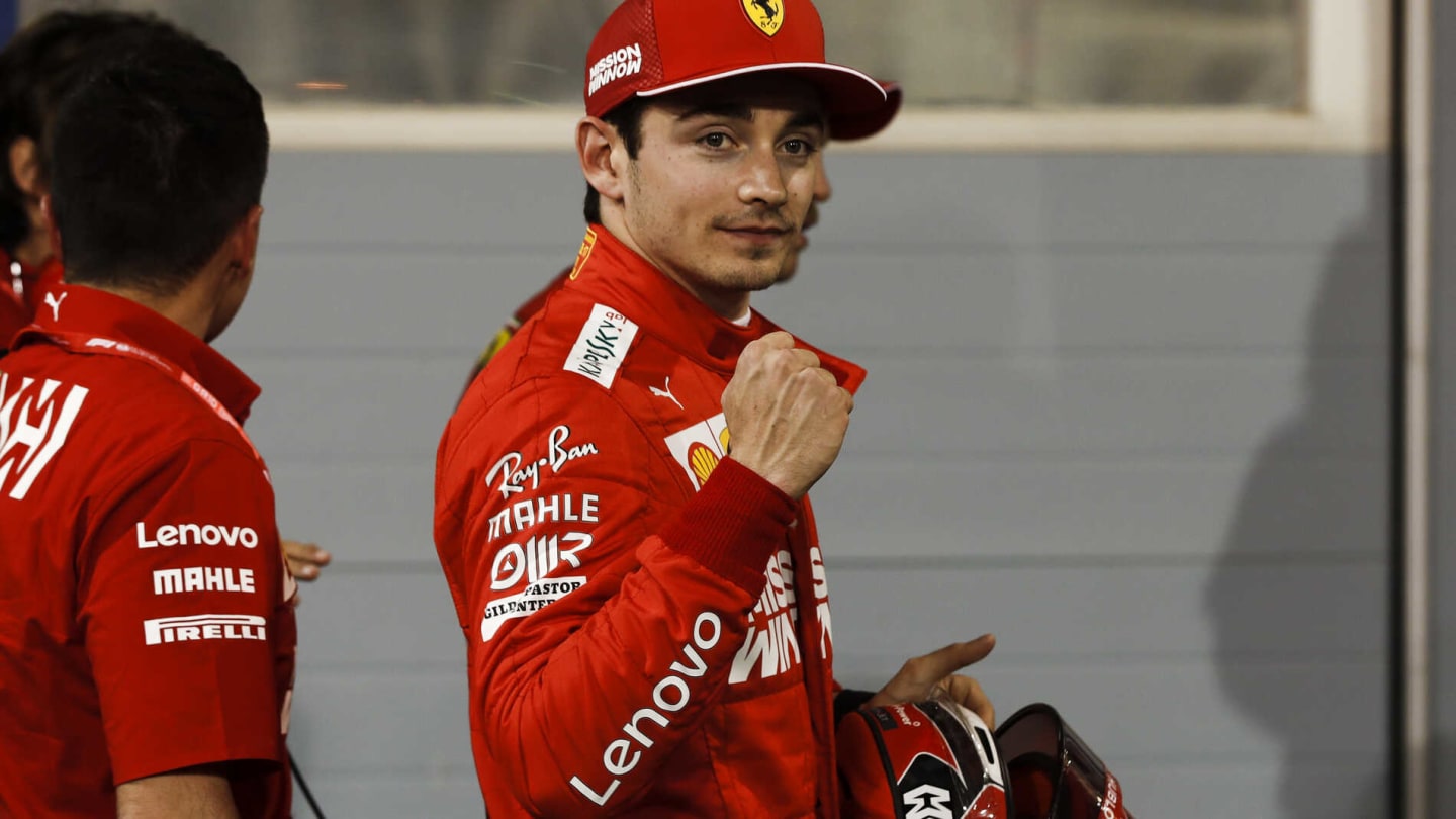 BAHRAIN INTERNATIONAL CIRCUIT, BAHRAIN - MARCH 30: Charles Leclerc, Ferrari celebrates pole