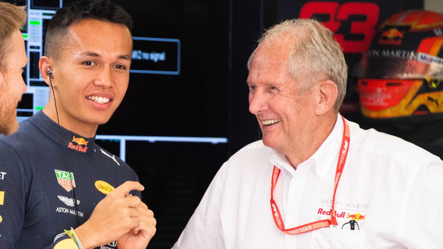 SPA-FRANCORCHAMPS, BELGIUM - AUGUST 30: Alexander Albon, Red Bull Racing, and Helmut Marko,