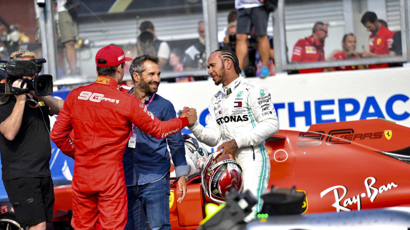 SPA-FRANCORCHAMPS, BELGIUM - AUGUST 31: Lewis Hamilton, Mercedes AMG F1, congratulates Charles