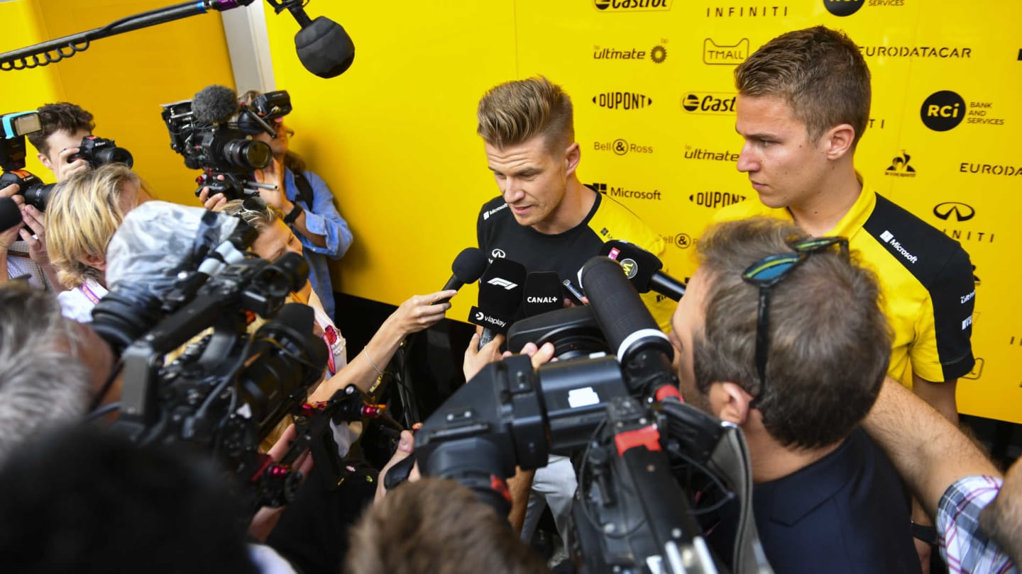SPA-FRANCORCHAMPS, BELGIUM - AUGUST 29: Nico Hulkenberg, Renault F1 Team, speaks to the media