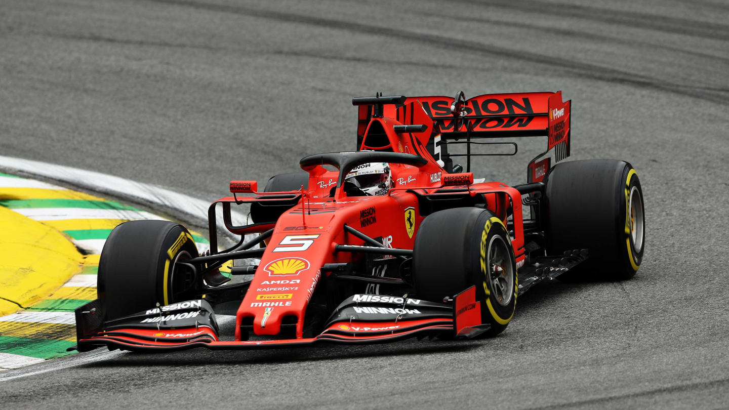 SAO PAULO, BRAZIL - NOVEMBER 15: Sebastian Vettel of Germany driving the (5) Scuderia Ferrari SF90
