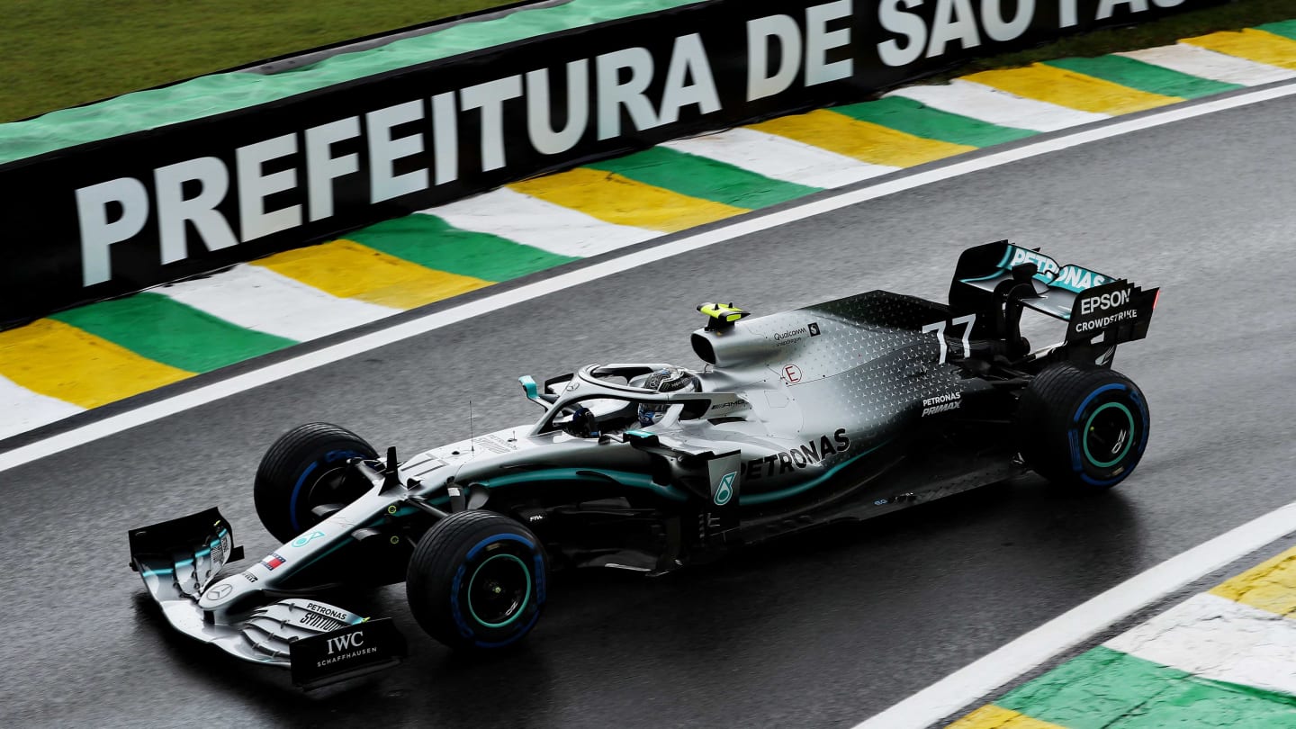 SAO PAULO, BRAZIL - NOVEMBER 15: Valtteri Bottas driving the (77) Mercedes AMG Petronas F1 Team Mercedes W10 on track during practice for the F1 Grand Prix of Brazil at Autodromo Jose Carlos Pace on November 15, 2019 in Sao Paulo, Brazil. (Photo by Robert Cianflone/Getty Images)