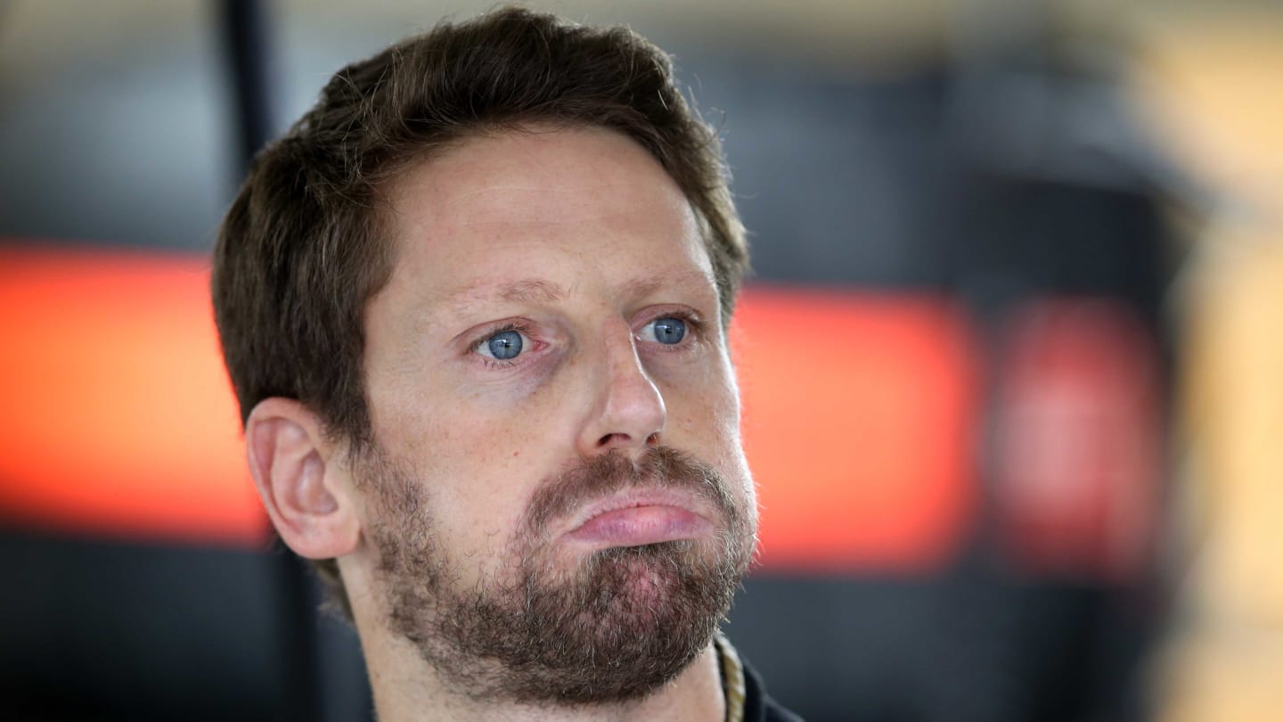SAO PAULO, BRAZIL - NOVEMBER 15: Romain Grosjean of France and Haas F1 looks on in the garage