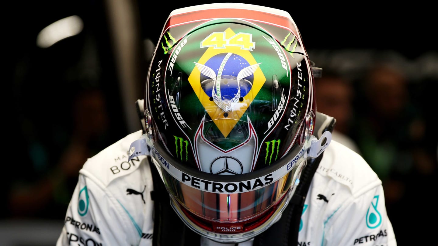 SAO PAULO, BRAZIL - NOVEMBER 15: Lewis Hamilton of Great Britain and Mercedes GP prepares to drive