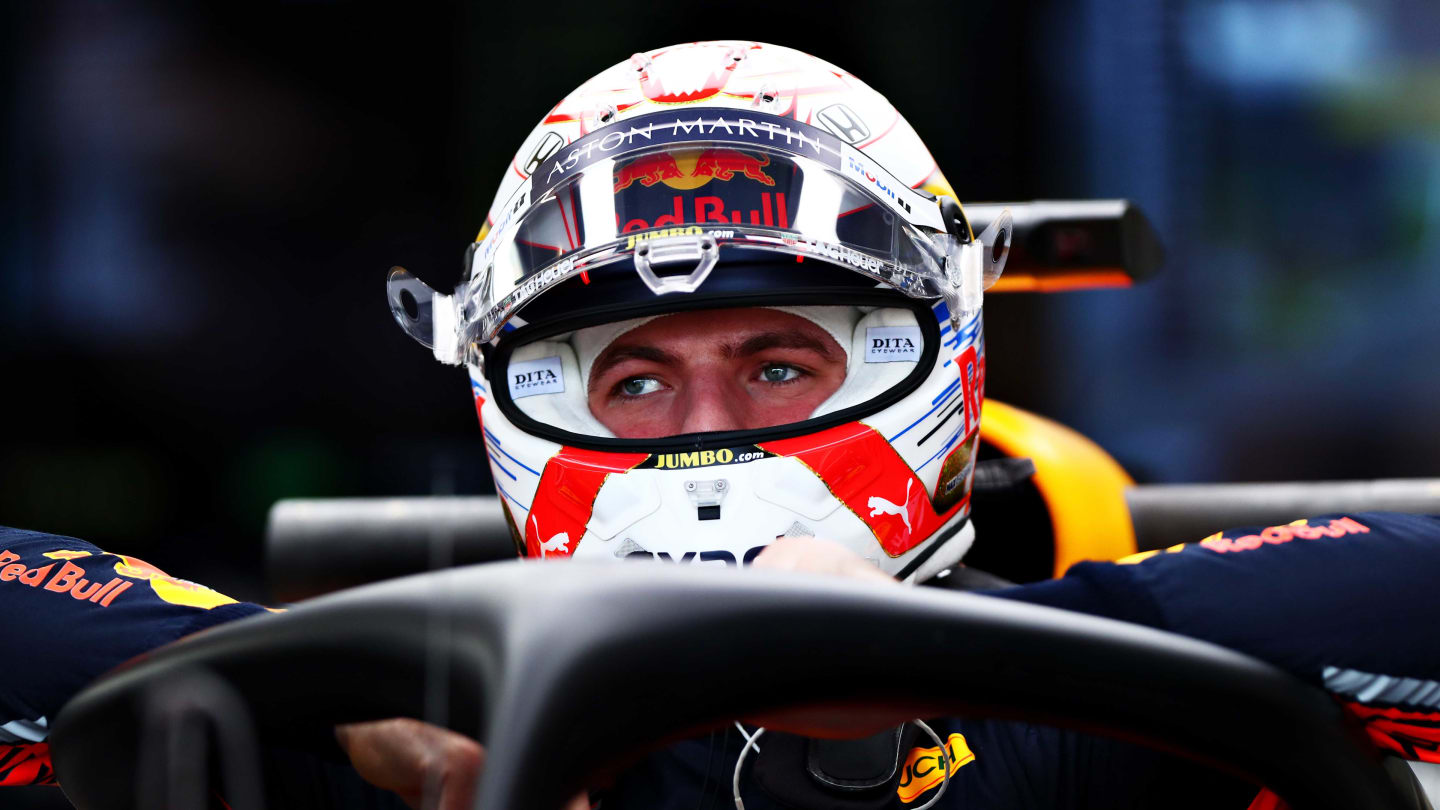 SAO PAULO, BRAZIL - NOVEMBER 15: Max Verstappen of Netherlands and Red Bull Racing prepares to drive in the garage during practice for the F1 Grand Prix of Brazil at Autodromo Jose Carlos Pace on November 15, 2019 in Sao Paulo, Brazil. (Photo by Dan Istitene/Getty Images)
