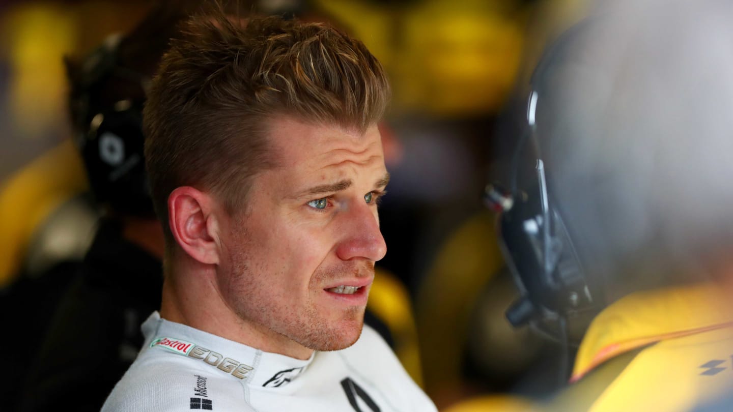 SAO PAULO, BRAZIL - NOVEMBER 15: Nico Hulkenberg of Germany and Renault Sport F1 looks on in the garage during practice for the F1 Grand Prix of Brazil at Autodromo Jose Carlos Pace on November 15, 2019 in Sao Paulo, Brazil. (Photo by Dan Istitene/Getty Images)