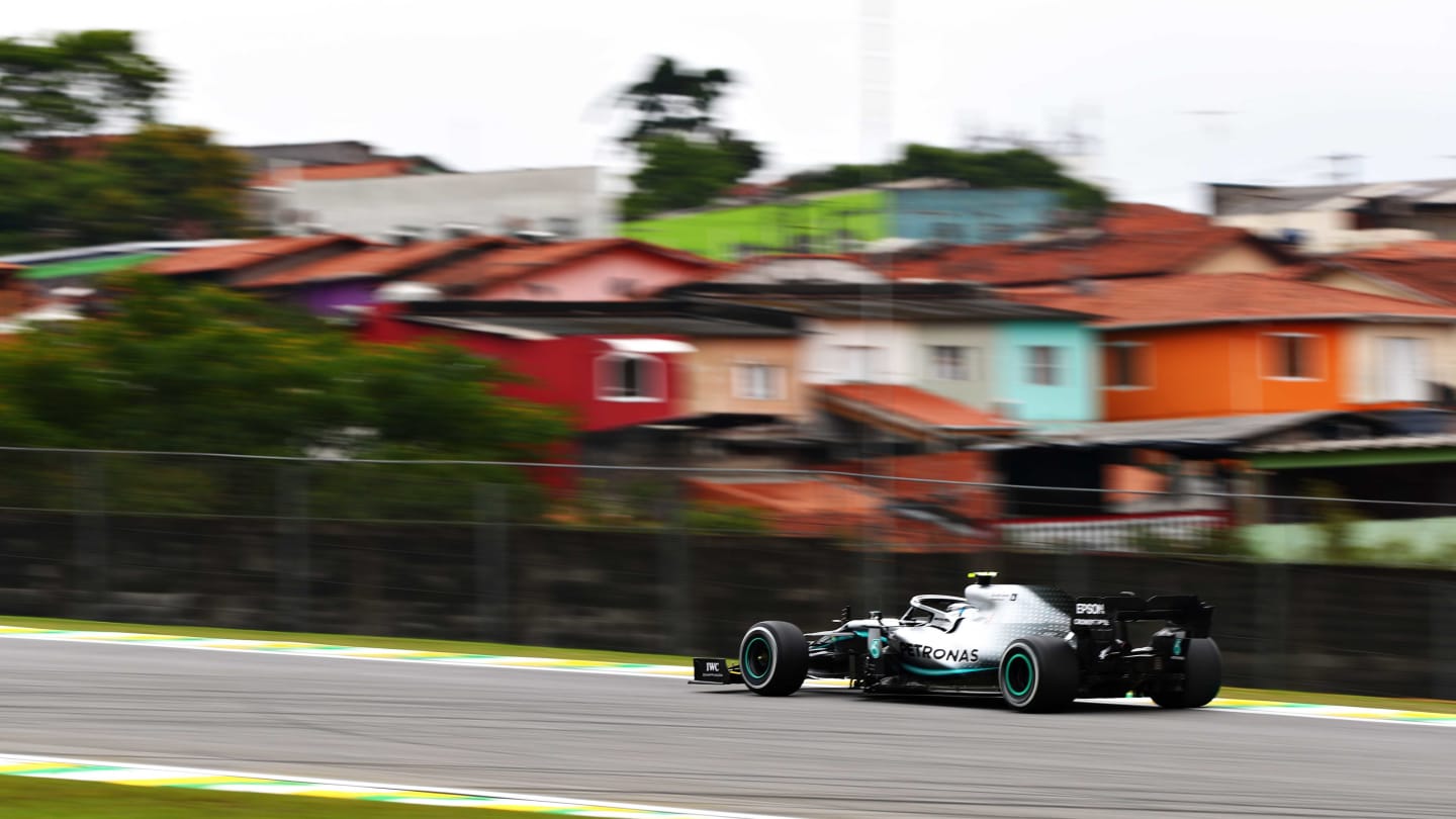SAO PAULO, BRAZIL - NOVEMBER 15: Valtteri Bottas driving the (77) Mercedes AMG Petronas F1 Team