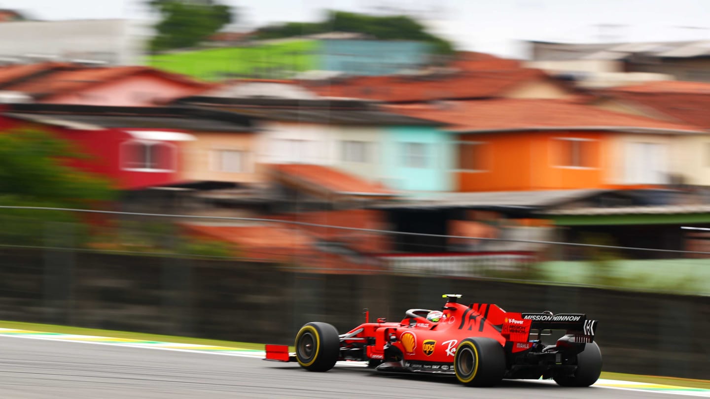 SAO PAULO, BRAZIL - NOVEMBER 15: Charles Leclerc of Monaco driving the (16) Scuderia Ferrari SF90