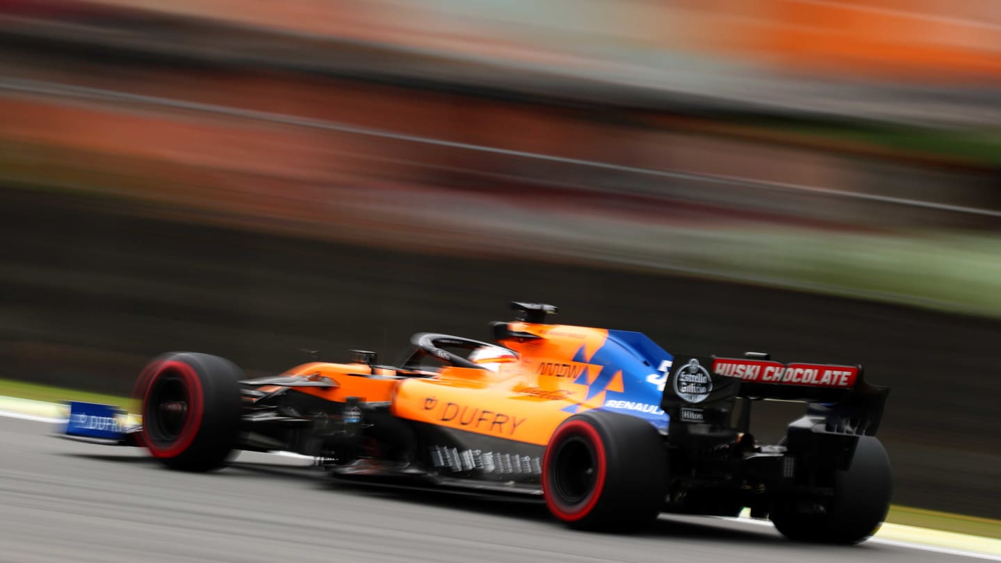 SAO PAULO, BRAZIL - NOVEMBER 15: Carlos Sainz of Spain driving the (55) McLaren F1 Team MCL34 Renault on track during practice for the F1 Grand Prix of Brazil at Autodromo Jose Carlos Pace on November 15, 2019 in Sao Paulo, Brazil. (Photo by Dan Istitene/Getty Images)