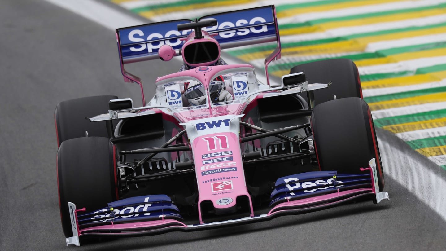 SAO PAULO, BRAZIL - NOVEMBER 15: Sergio Perez of Mexico driving the (11) Racing Point RP19 Mercedes on track during practice for the F1 Grand Prix of Brazil at Autodromo Jose Carlos Pace on November 15, 2019 in Sao Paulo, Brazil. (Photo by Mark Thompson/Getty Images)