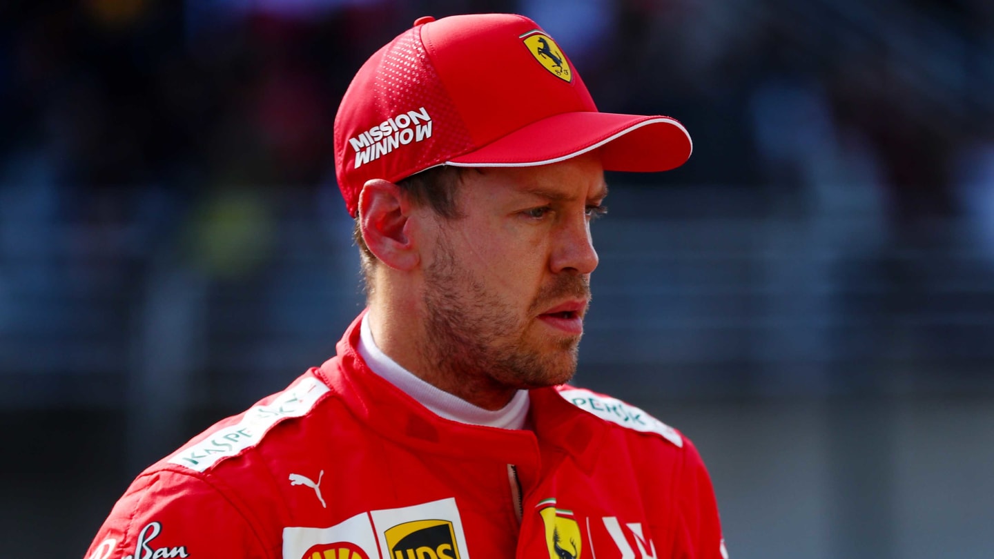 SAO PAULO, BRAZIL - NOVEMBER 16: Second place qualifier Sebastian Vettel of Germany and Ferrari celebrates in parc ferme during qualifying for the F1 Grand Prix of Brazil at Autodromo Jose Carlos Pace on November 16, 2019 in Sao Paulo, Brazil. (Photo by Dan Istitene/Getty Images)