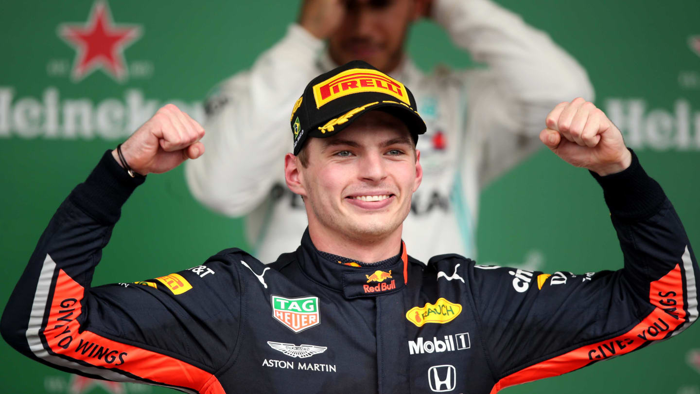 SAO PAULO, BRAZIL - NOVEMBER 17: Race winner Max Verstappen of Netherlands and Red Bull Racing
