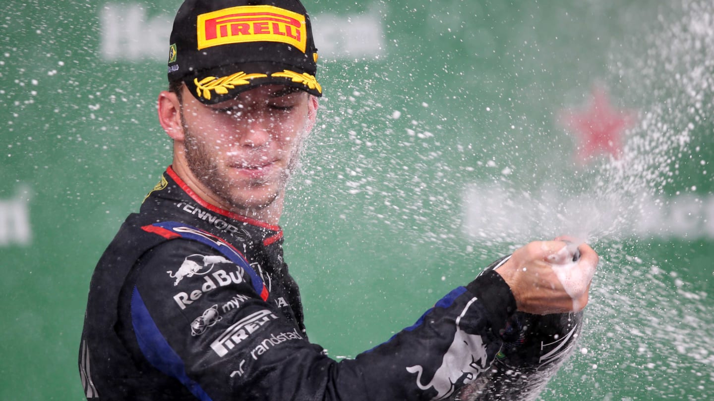 SAO PAULO, BRAZIL - NOVEMBER 17: Second placed Pierre Gasly of France and Scuderia Toro Rosso