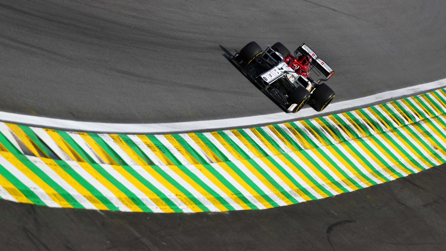 SAO PAULO, BRAZIL - NOVEMBER 17: Kimi Raikkonen of Finland driving the (7) Alfa Romeo Racing C38