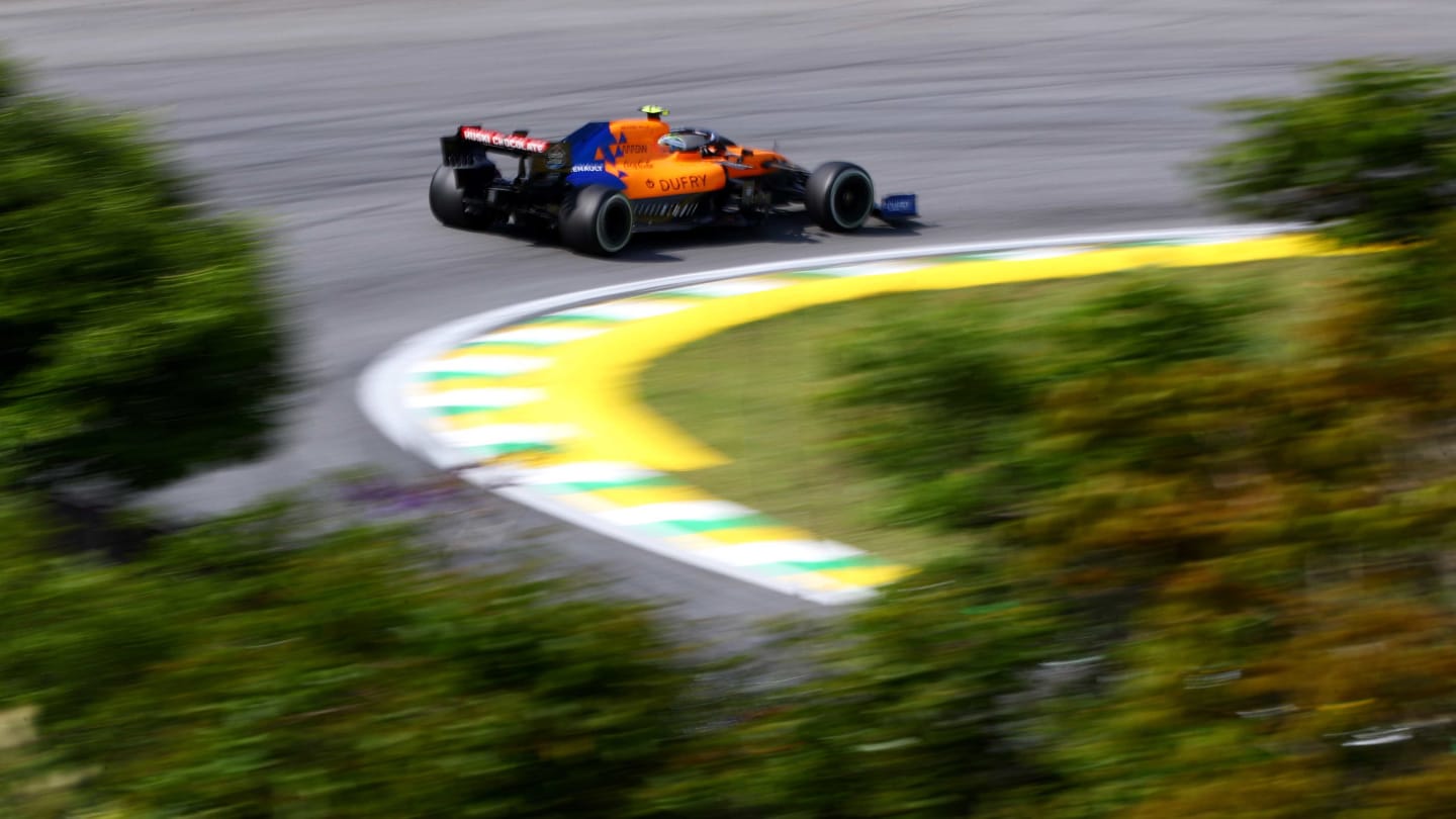 SAO PAULO, BRAZIL - NOVEMBER 17: Lando Norris of Great Britain driving the (4) McLaren F1 Team MCL34 Renault on track during the F1 Grand Prix of Brazil at Autodromo Jose Carlos Pace on November 17, 2019 in Sao Paulo, Brazil. (Photo by Dan Istitene/Getty Images)