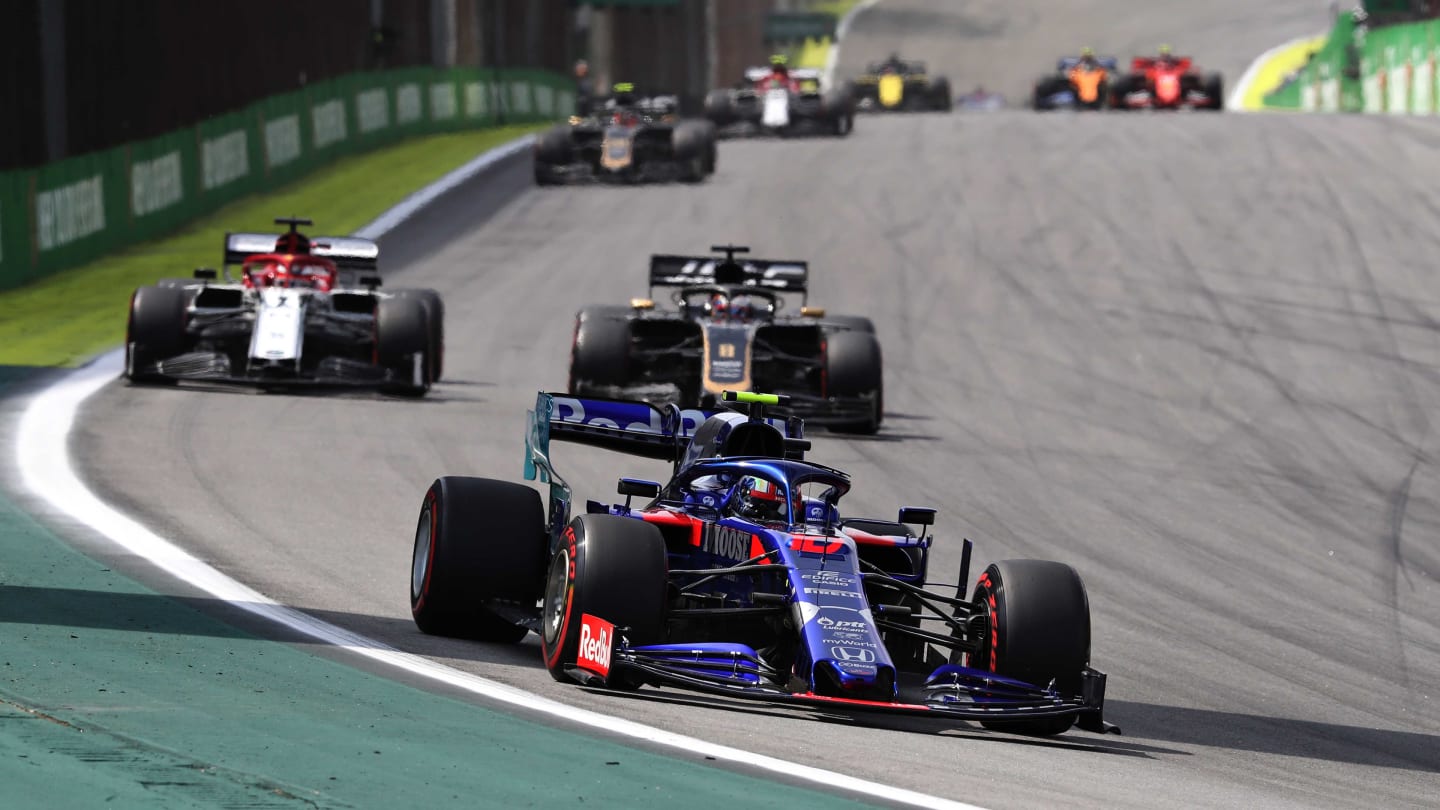 SAO PAULO, BRAZIL - NOVEMBER 17: Pierre Gasly of France driving the (10) Scuderia Toro Rosso STR14