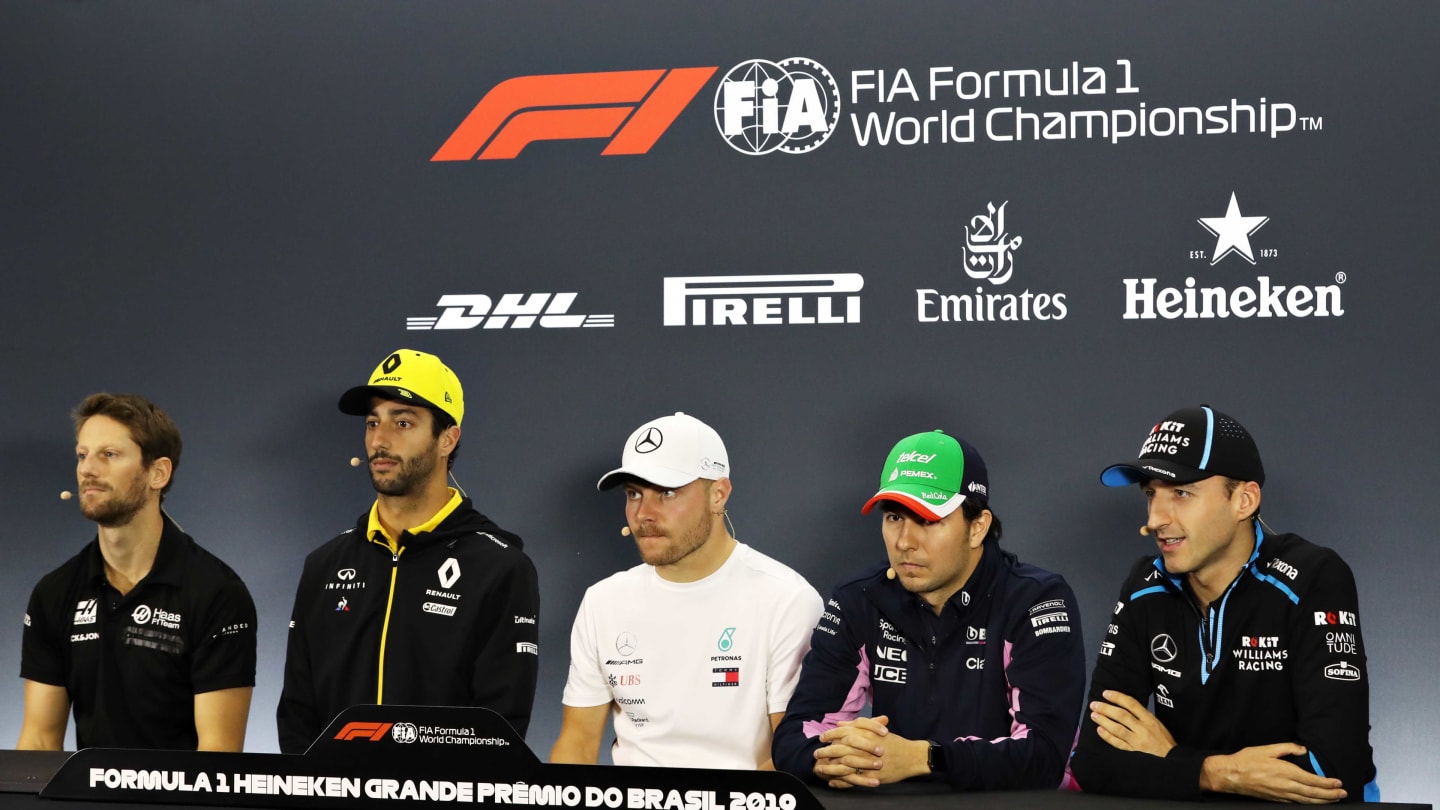 SAO PAULO, BRAZIL - NOVEMBER 14: The Drivers Press Conference with Romain Grosjean of France and