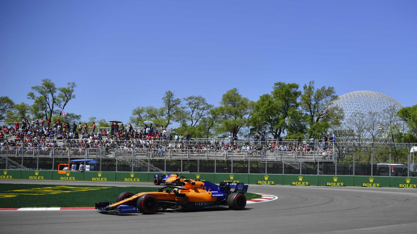 CIRCUIT GILLES-VILLENEUVE, CANADA - JUNE 07: Lando Norris, McLaren MCL34, leads Carlos Sainz Jr.,