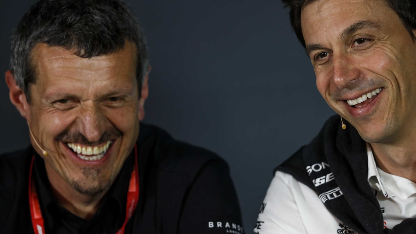CIRCUIT GILLES-VILLENEUVE, CANADA - JUNE 07: Guenther Steiner, Team Principal, Haas F1, and Toto Wolff, Executive Director (Business), Mercedes AMG, in the Team Principals Press Conference during the Canadian GP at Circuit Gilles-Villeneuve on June 07, 2019 in Circuit Gilles-Villeneuve, Canada. (Photo by Zak Mauger / LAT Images)