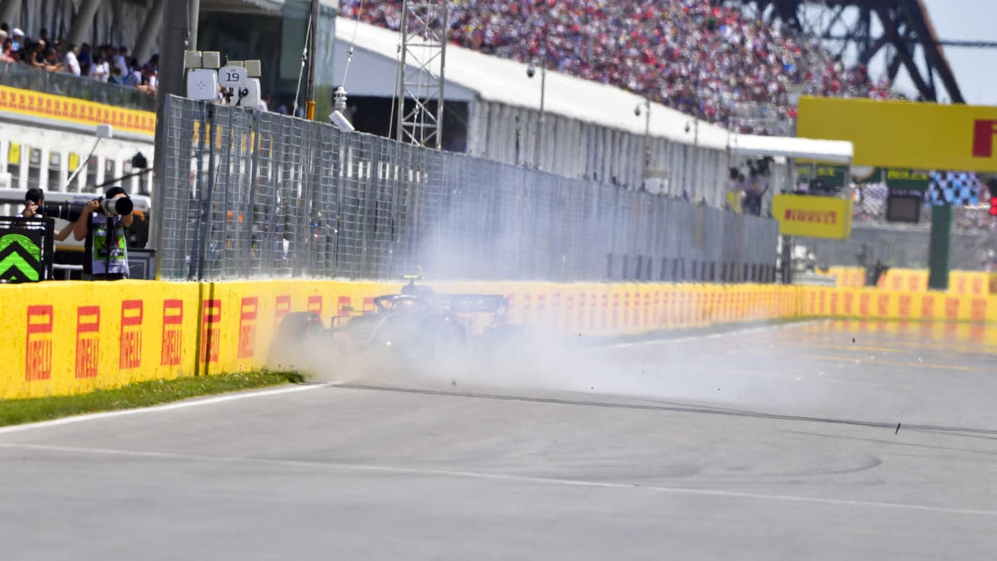 CIRCUIT GILLES-VILLENEUVE, CANADA - JUNE 08: Kevin Magnussen, Haas VF-19, hits the Wall of Champions and crashes out towards the end of Q2 during the Canadian GP at Circuit Gilles-Villeneuve on June 08, 2019 in Circuit Gilles-Villeneuve, Canada. (Photo by Simon Galloway / Sutton Images)