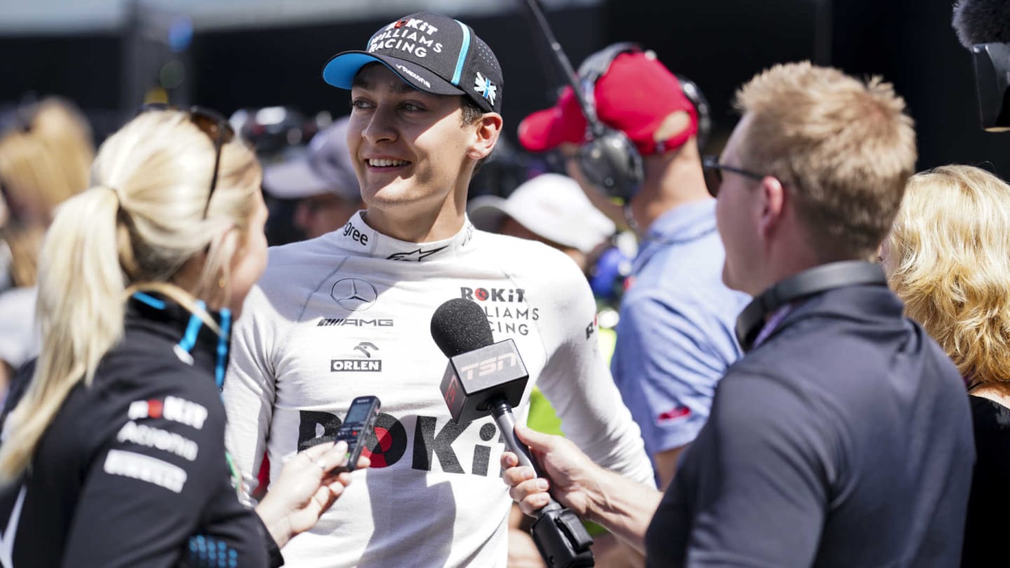 CIRCUIT GILLES-VILLENEUVE, CANADA - JUNE 08: George Russell, Williams Racing, is interviewed after Qualifying during the Canadian GP at Circuit Gilles-Villeneuve on June 08, 2019 in Circuit Gilles-Villeneuve, Canada. (Photo by Glenn Dunbar / LAT Images)