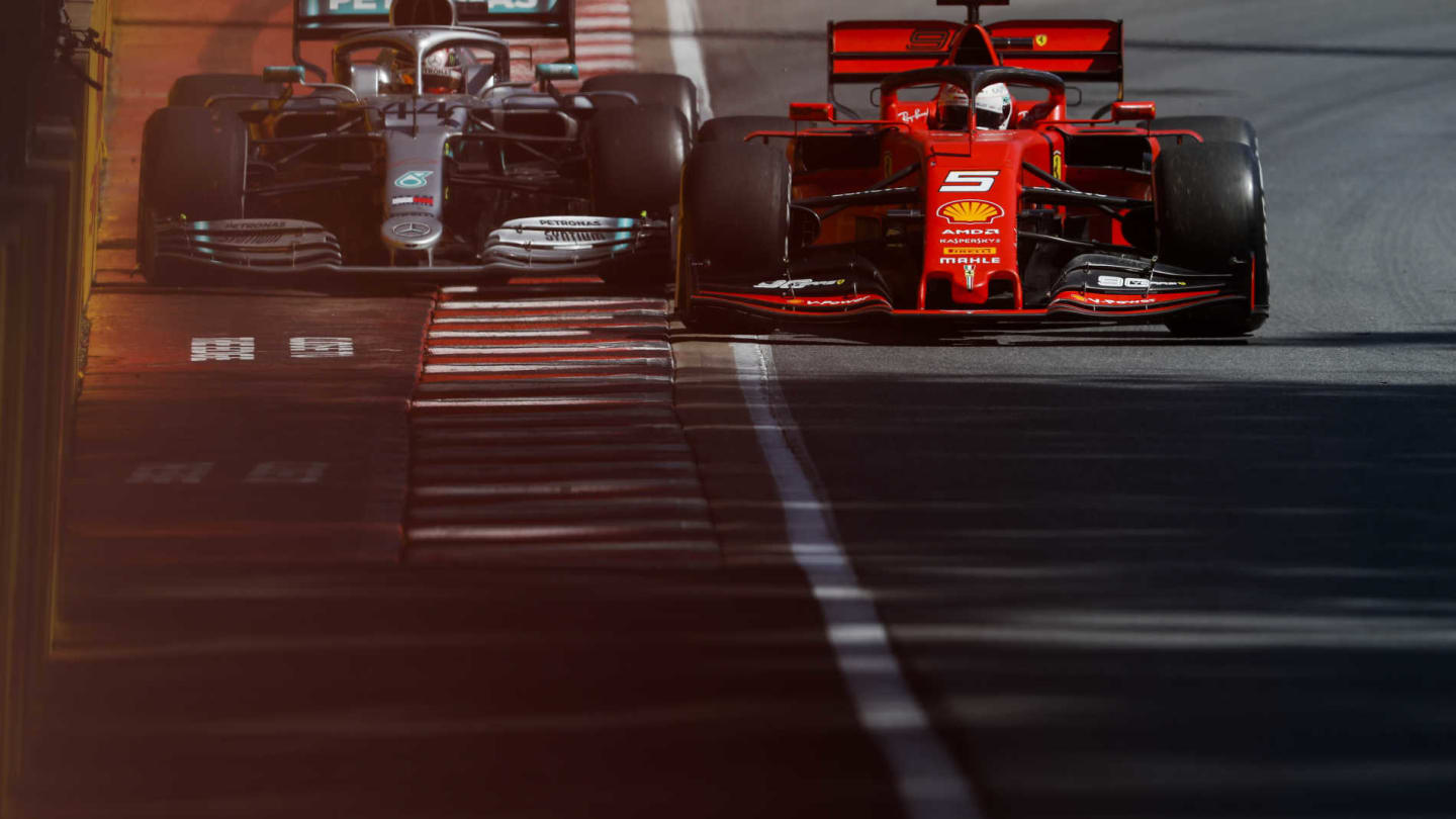 CIRCUIT GILLES-VILLENEUVE, CANADA - JUNE 09: Sebastian Vettel, Ferrari SF90 and Lewis Hamilton,
