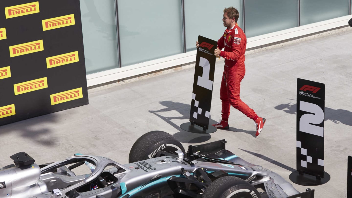 CIRCUIT GILLES-VILLENEUVE, CANADA - JUNE 09: Sebastian Vettel, Ferrari, 2nd position, switches the
