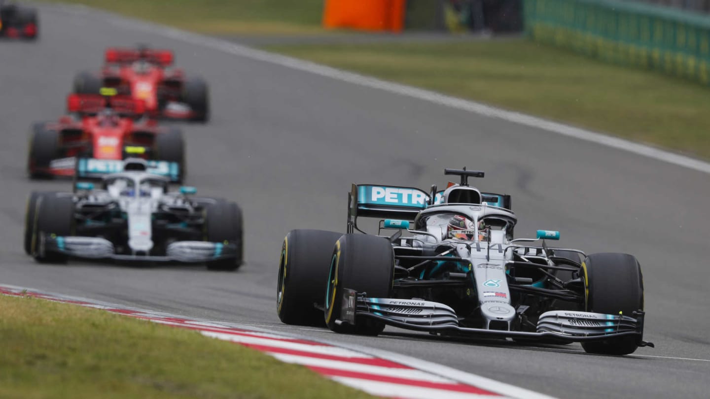 SHANGHAI INTERNATIONAL CIRCUIT, CHINA - APRIL 14: Lewis Hamilton, Mercedes AMG F1 W10, leads