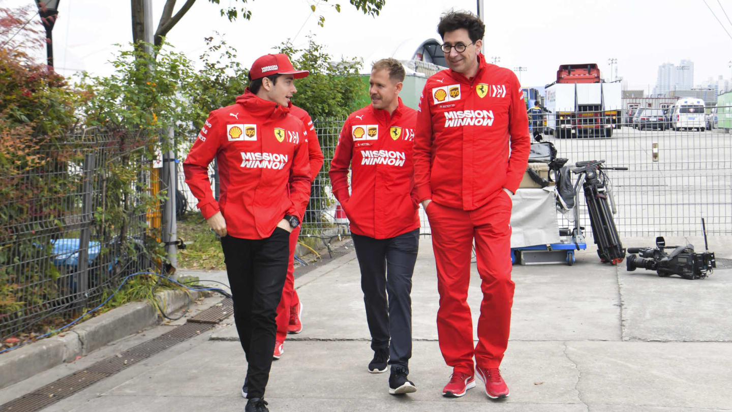 SHANGHAI INTERNATIONAL CIRCUIT, CHINA - APRIL 11: Charles Leclerc, Ferrari, Sebastian Vettel,