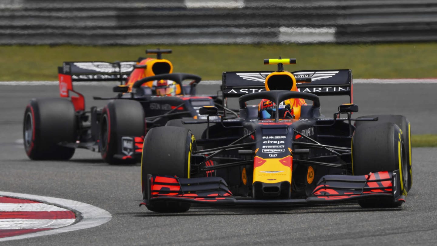 SHANGHAI INTERNATIONAL CIRCUIT, CHINA - APRIL 13: Pierre Gasly, Red Bull Racing RB15, leads Max