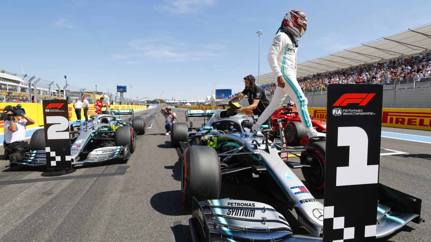 CIRCUIT PAUL RICARD, FRANCE - JUNE 22: Lewis Hamilton, Mercedes AMG F1 W10, celebrates after taking