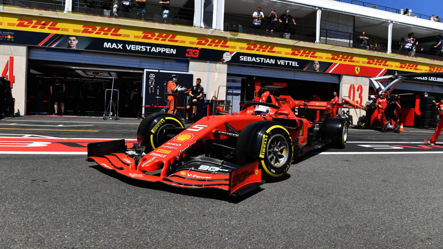 CIRCUIT PAUL RICARD, FRANCE - JUNE 22: Sebastian Vettel, Ferrari SF90, leaves the garage during the