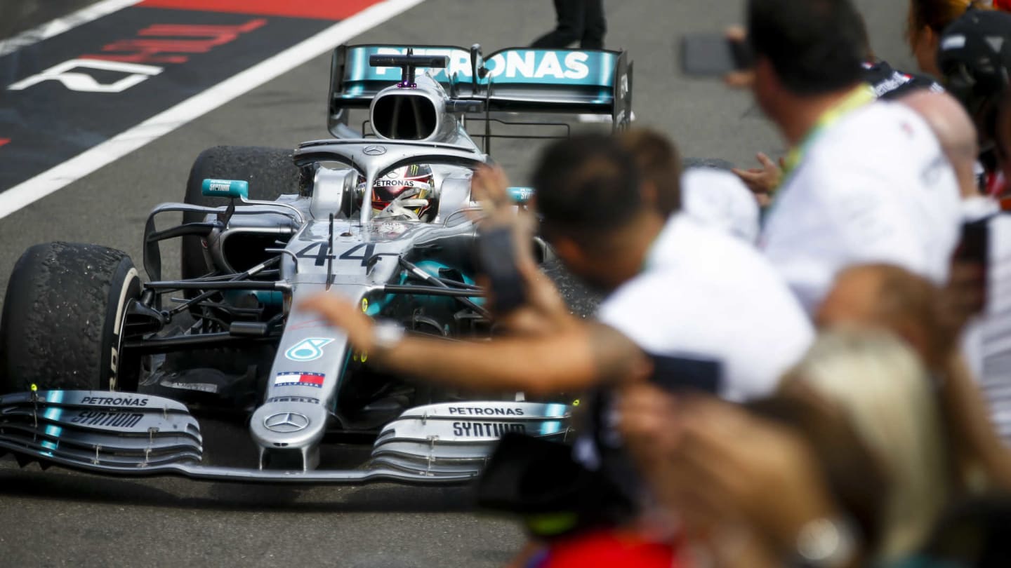 CIRCUIT PAUL RICARD, FRANCE - JUNE 23: Lewis Hamilton, Mercedes AMG F1 W10, 1st position, arrives