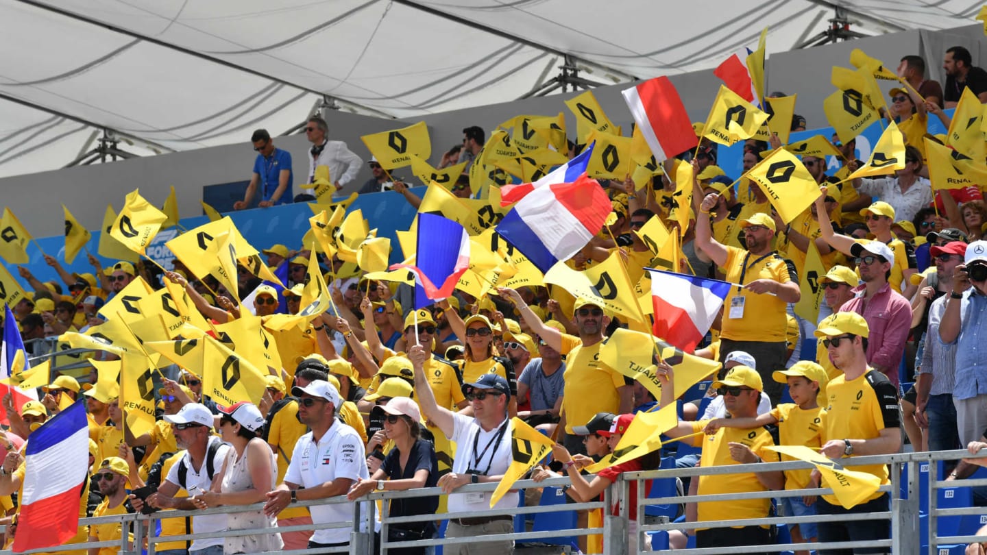 CIRCUIT PAUL RICARD, FRANCE - JUNE 23: Renault fans fill a grandstand during the French GP at