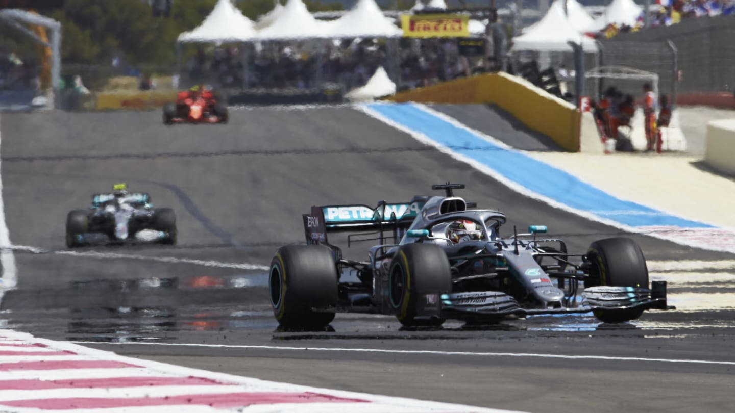 CIRCUIT PAUL RICARD, FRANCE - JUNE 23: Lewis Hamilton, Mercedes AMG F1 W10, leads Valtteri Bottas,